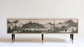 Szafka RTV retro 180 × 40 × 70 cm z 3 drzwiami, jasne drewno/czarny/szary/miedziany