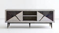 Szafka RTV z płyty MDF biało-czarna ze złotymi akcentami 160 x 40 x 60 cm