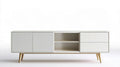 Biała szafka RTV w stylu skandynawskim, 180 × 40 × 50 cm, 2 drzwi, 2 szuflady