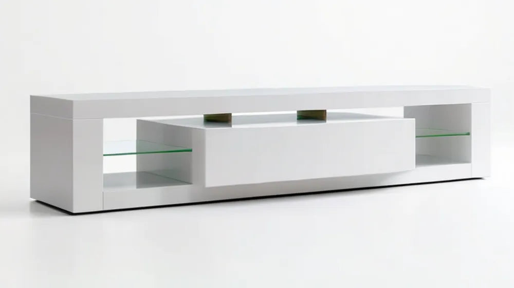 Biała szafka RTV z MDF i szkła 180 x 40 x 45 cm
