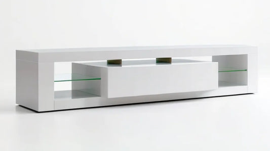 Biała szafka RTV z MDF i szkła 180 x 40 x 45 cm